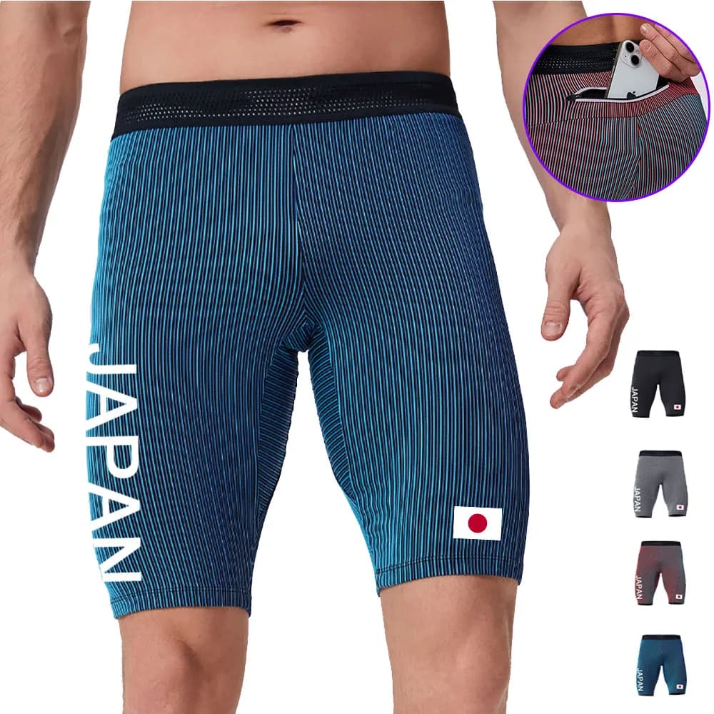 GIAPPONE Pantaloncini a compressione per maratona Quick Dry Running Training Leggings fitness Collant bodybuilding Sport Uomo Palestra con marsupio