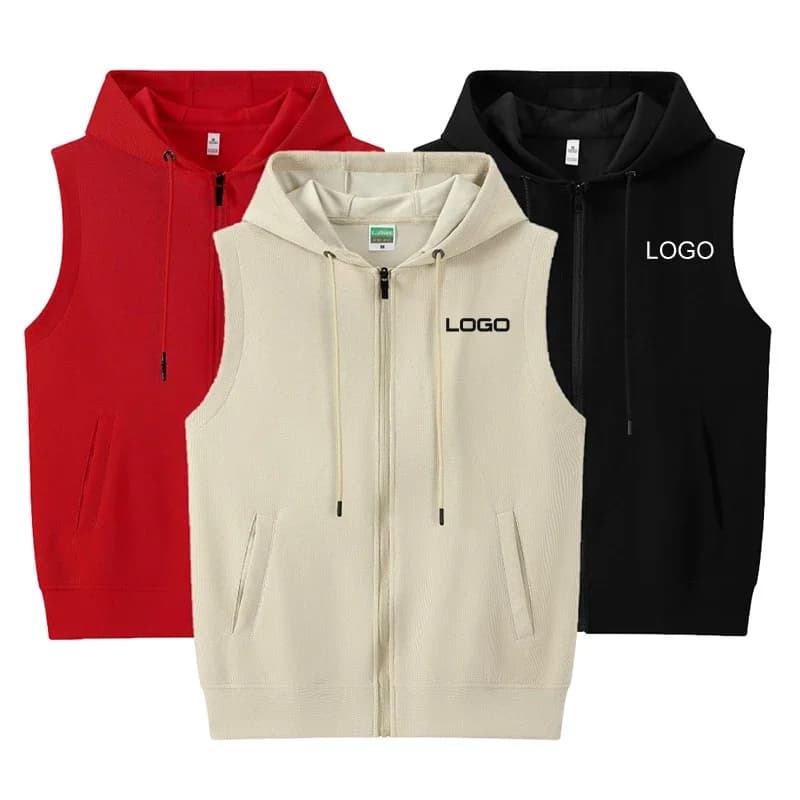 Gilet con cerniera senza maniche con cappuccio personalizzato per uomo donna Comppany Team Clothes Cappotto Streewear con logo personalizzato 100% poliestere