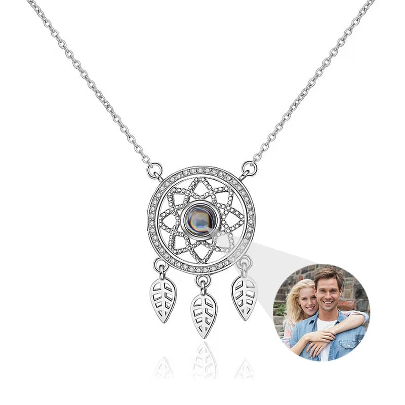 Personalised Dreamcatcher Picture Necklace Silver Dream Catcher Pendant Custom Photo Projection Pendant for Women Girls Gift