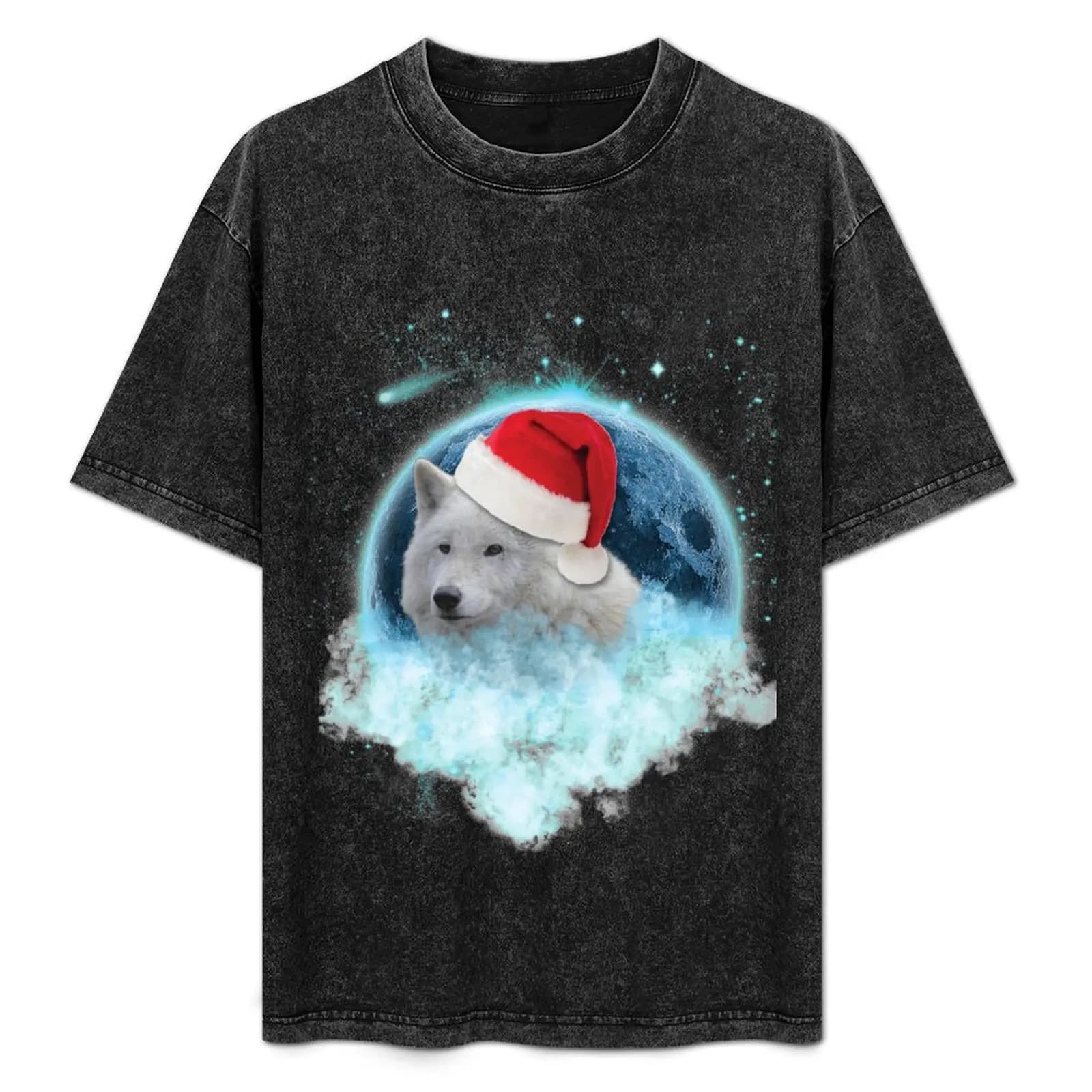 Santa White Wolf Blue Moon Dream Catcher A T-Shirt Work Outdoor Short Sleeve Tee