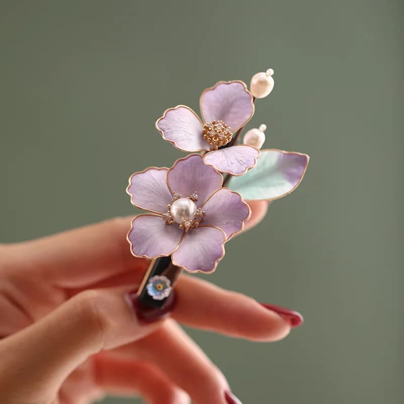Side hair clips with handmade silk velvet flowers, light purple headdress, daily hair clips, hairpins, Chinese style hair accessories