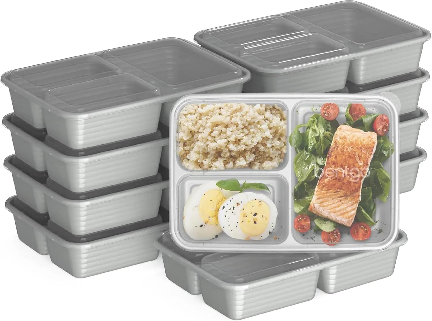 Set di 20 Contenitori per Pasti a 3 Scomparti con Coperchi, Senza PFAS e BPA, Adatti per Microonde, Congelatore e Lavastoviglie