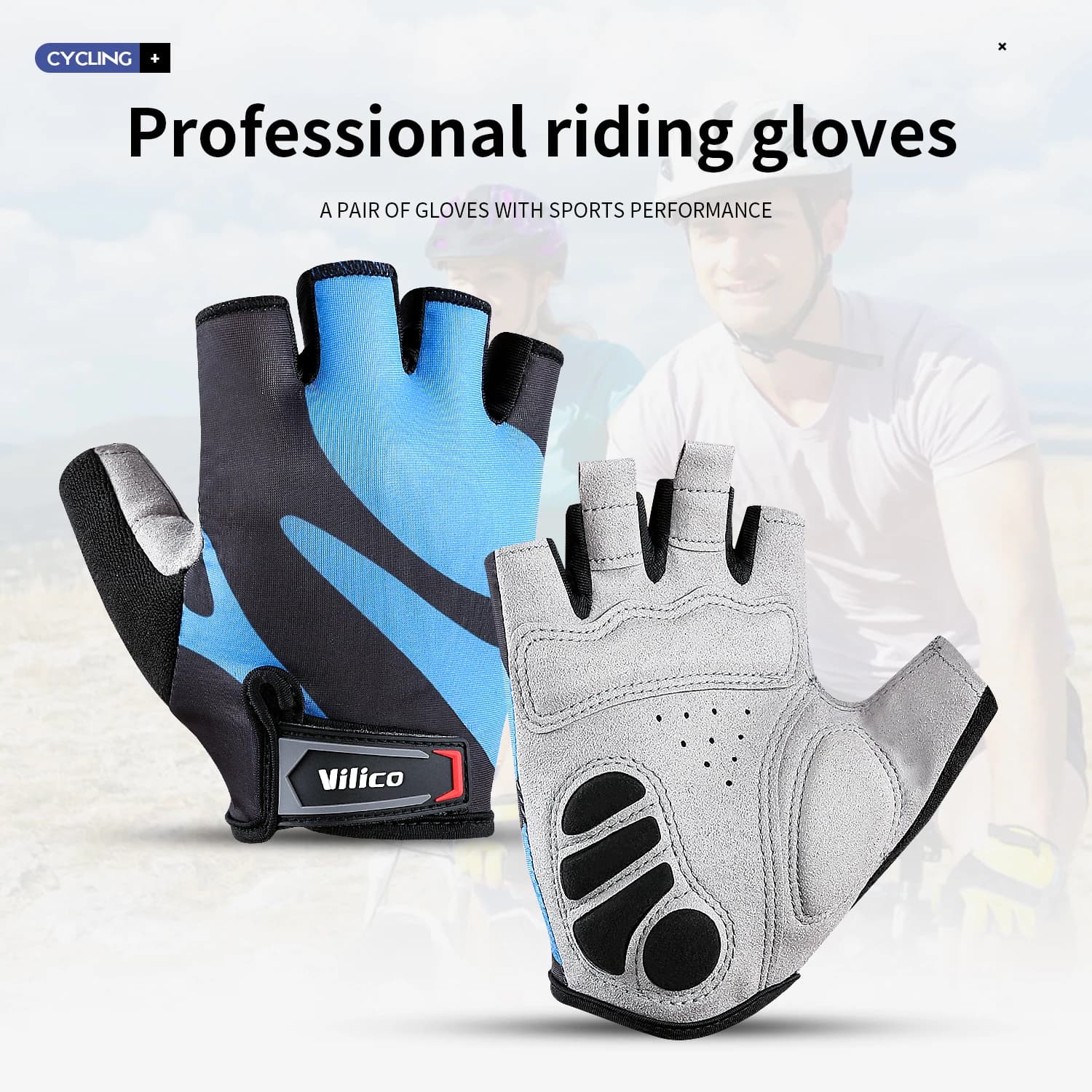 Cycling Gloves Mezze Dita Anti-slip and Anti-slip for Men and Women, Breathable and Anti-shocket, Sports Gloves for Bicycle