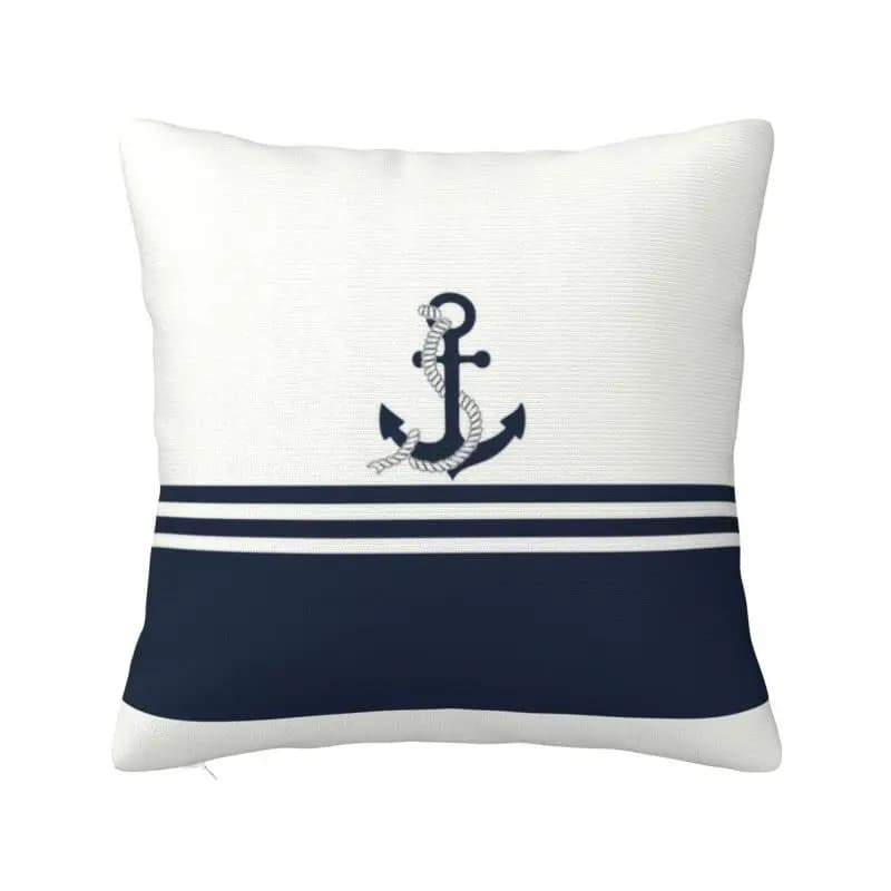 Fodere per cuscini nautiche personalizzate blu navy a righe con ancora, morbide e lussuose