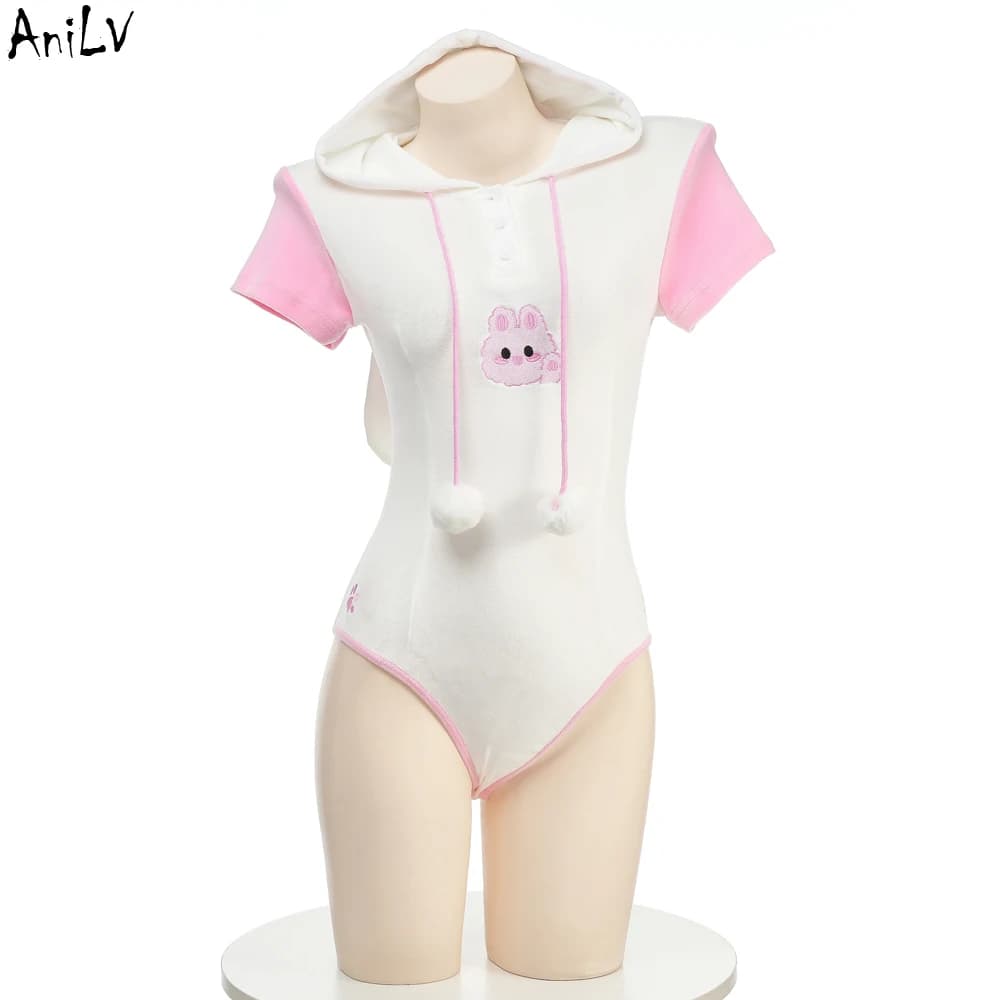 AniLV Women Bunny Hooded tuta con cappuccio Anime Cute Rabbit Ear Hat body costumi Cosplay