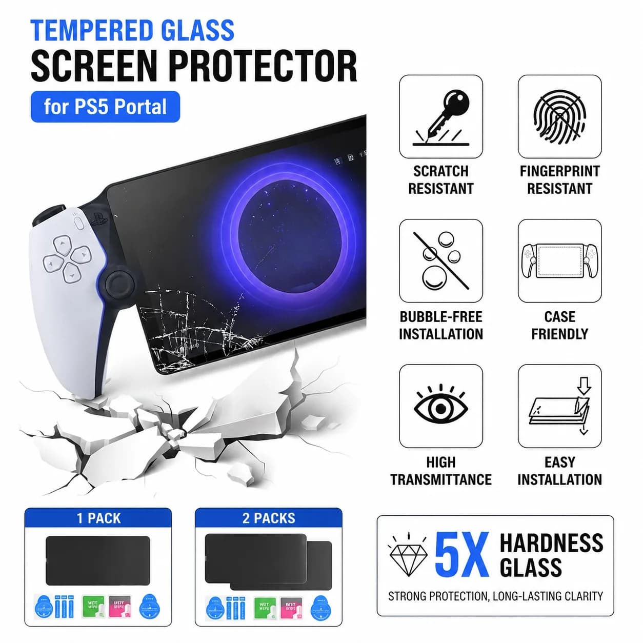 1/2Pcs Tempered Glass Screen Protector For Sony PS5 Portal Handheld Anti Scratch HD Clear Game Console Accessories