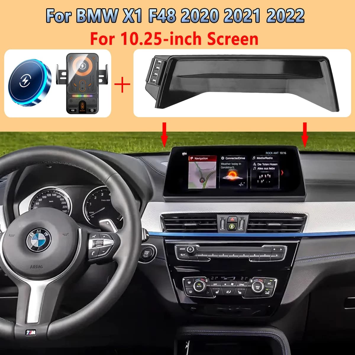 Supporto per schermo del telefono per auto per BMW X1 F48 2020 2021 2022 magnetico 15W ricarica wireless fissa pannello display da 10.25 "supporto per telefono per auto
