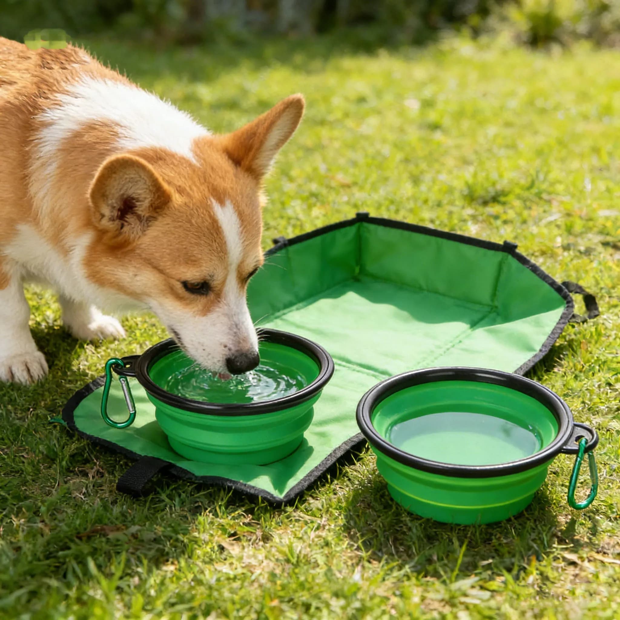 Ciotola Pieghevole 2 in 1 in Silicone per Animali Domestici, Contenitore Portatile per Cibo e Acqua per Cani e Gatti con Moschettone per Viaggi all'Aperto