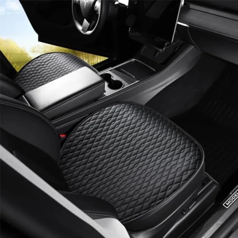 2 Coprisedili Auto in Pelle Nappa di Lusso per Tesla 2020-2024, Protezione Sedile Anteriore, Cuscino Resistente