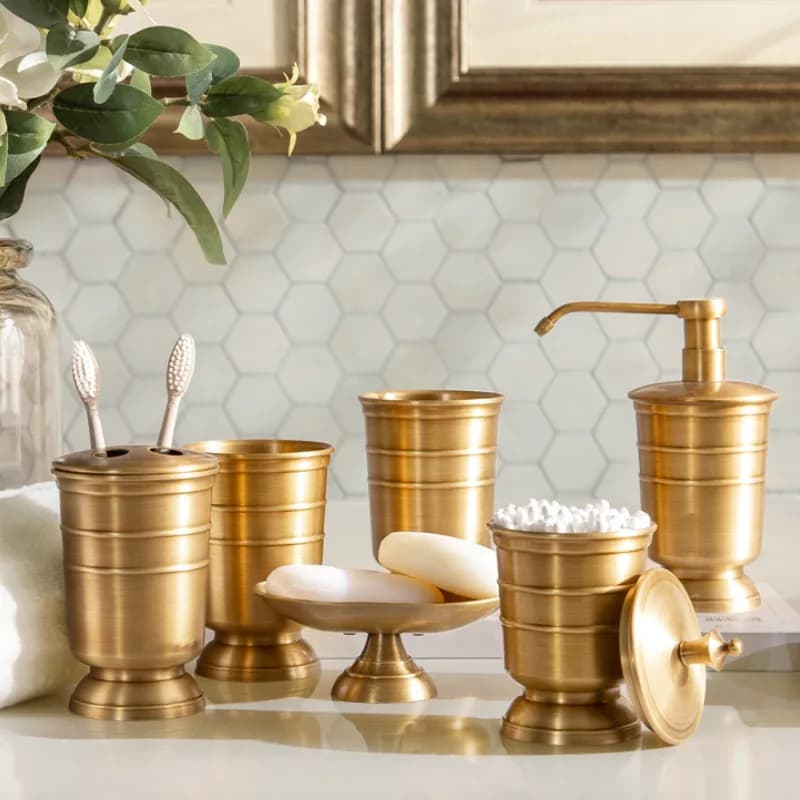 Retro Style Copper Wash Supplies Metal Soap Dispenser Toothbrush Holder Mouthwash Cup Dish Bathroom Accessories Gifts