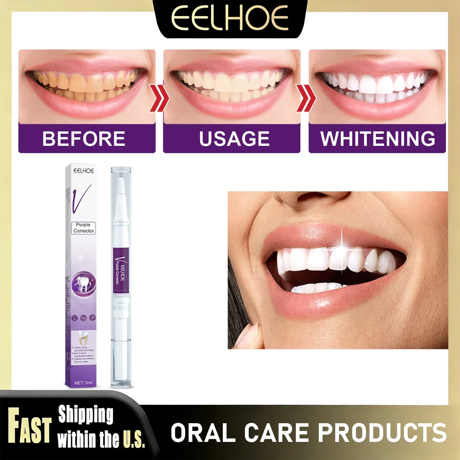 EELHOE Whitening Pen for Tooth, Serum Remove Macchie, Oral Care, Fresh Food, Tooth Cleaning Pen, Delicate Hygiene