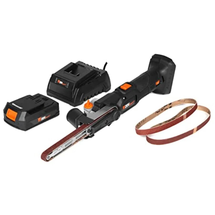 Battery sander for details with variable speed, 20V Max 2.0 Ah lithium ion battery and 20437 battery charger
