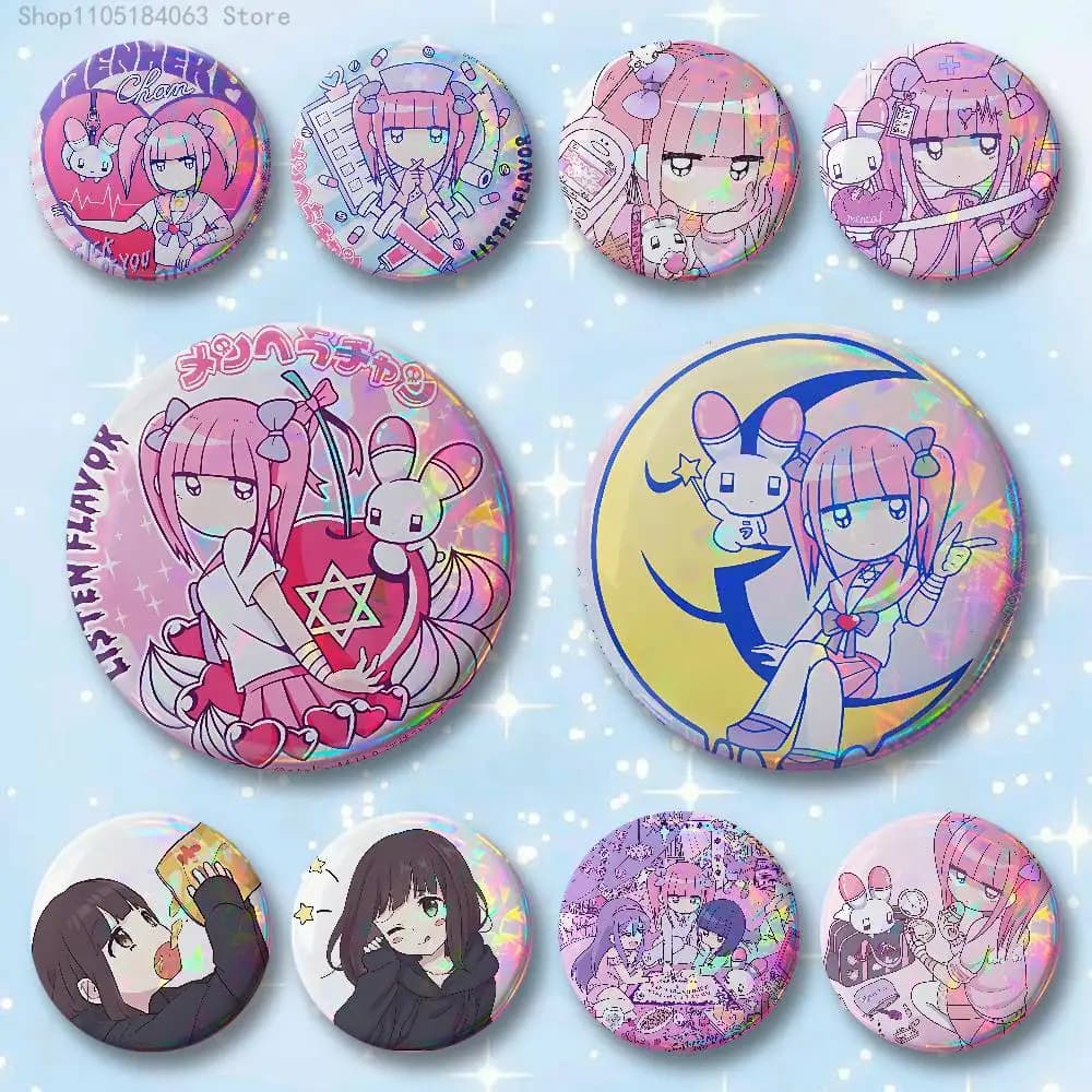 Cute M-Menhera C-Chan Girl Badges 25 32 44 58 75 mm Round Cosplay Pin Bag Decor Fans Collect Friends Gifts Brooch Souvenir