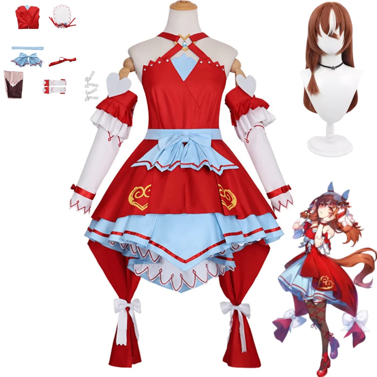 Costume Cosplay del Gioco Umamusume: Pretty Derby The Idolm Ster Shiny Colors Still in Love, Gonna Rossa, Parrucca, Abito Sexy da Donna per Carnevale