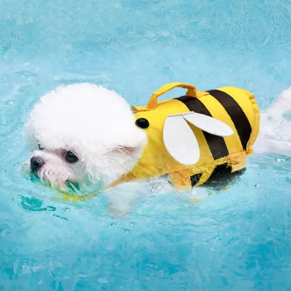 Giubbotto di salvataggio per gatti Giubbotto di salvataggio per cani da compagnia con ape piccola Abbigliamento da nuoto per cani morbido e regolabile Abbigliamento da bagno estivo traspirante per esterni
