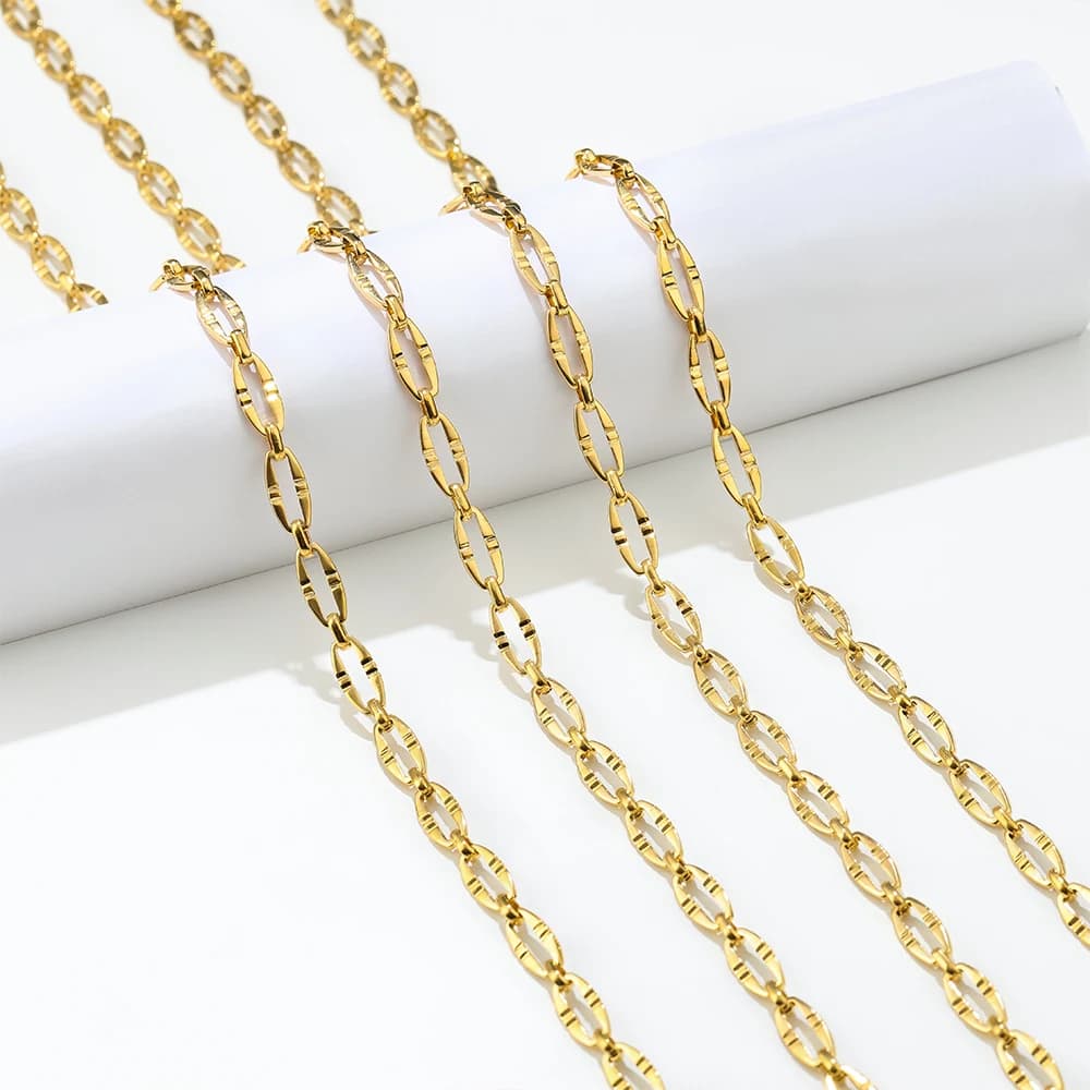 1Meter Stainless Steel 6.5mm Embossing Flat Buckle Chains for DIY Handmade Jewelry Findings Necklace Bracelet Material Wholesale