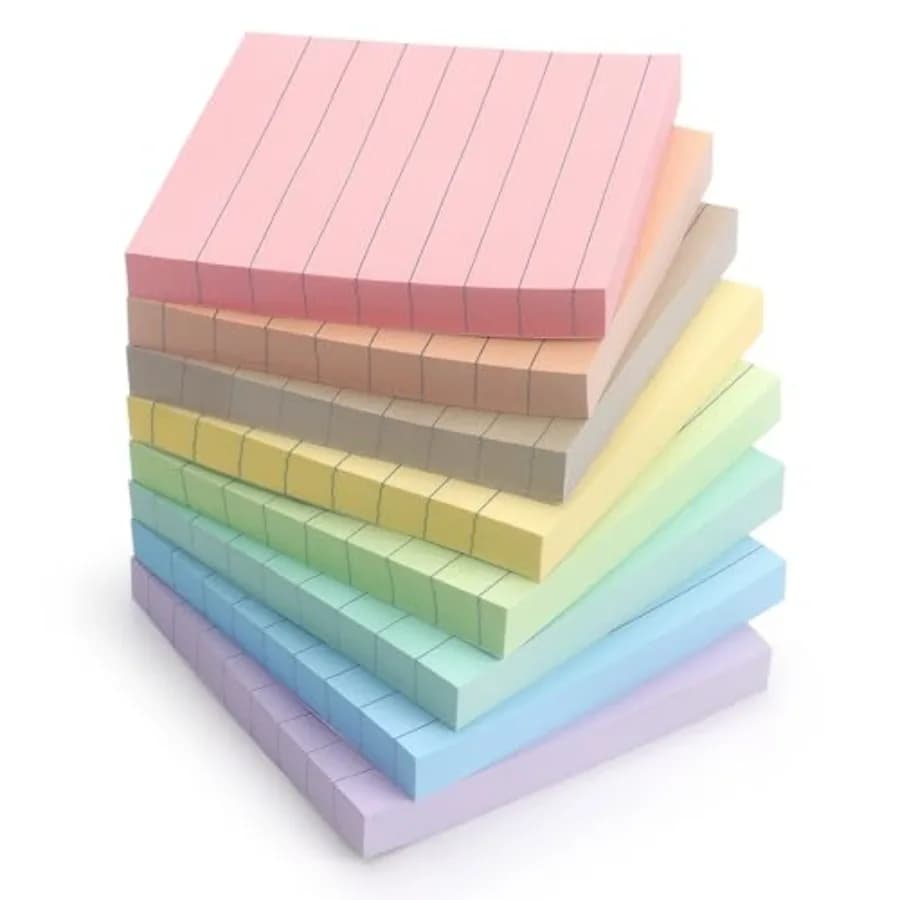 Lined Sticky Notes 3x3 Inch, 8 Pack, Light Colors, Premium Self-Adhesive Notepads, 640 Sheets, for Office, School and Home Use,