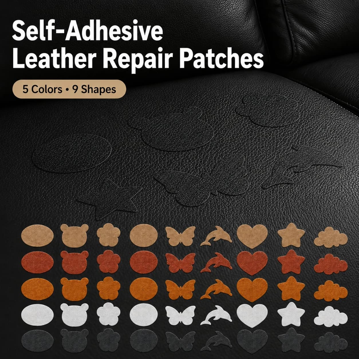 Cute Shaped Leather Repair Patch Self-Adhesive Waterproof PU Leather Sticker for Sofa Couch Leather Chair Hole Cover