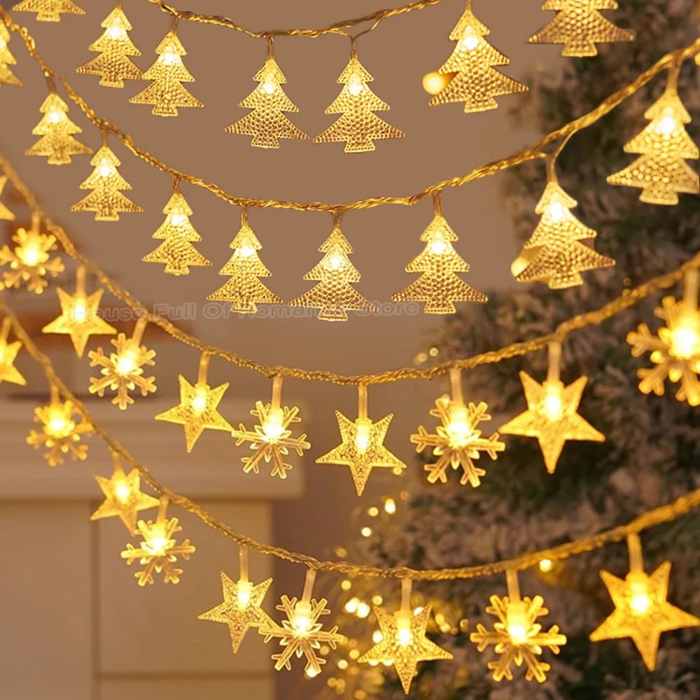 Luci Natalizie a LED con Stelle e Fiocchi di Neve in Acrilico Trasparente, Decorazioni Luminose per Albero di Natale, Ornamenti Sospesi per Casa e Feste