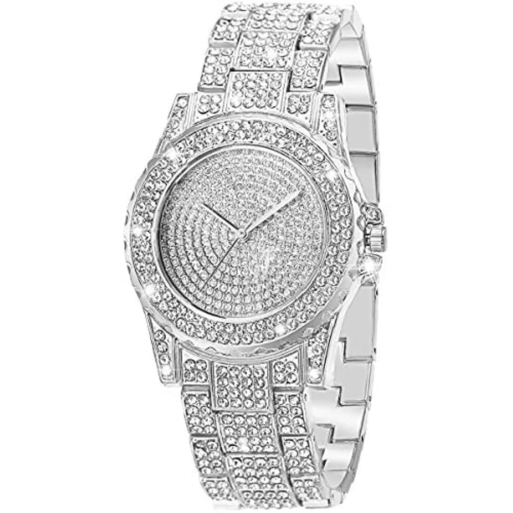 Orologio da donna di lusso orologio ghiacciato con diamanti con strass di cristallo di quarzo orologi da polso da donna in acciaio inossidabile con diamanti pieni