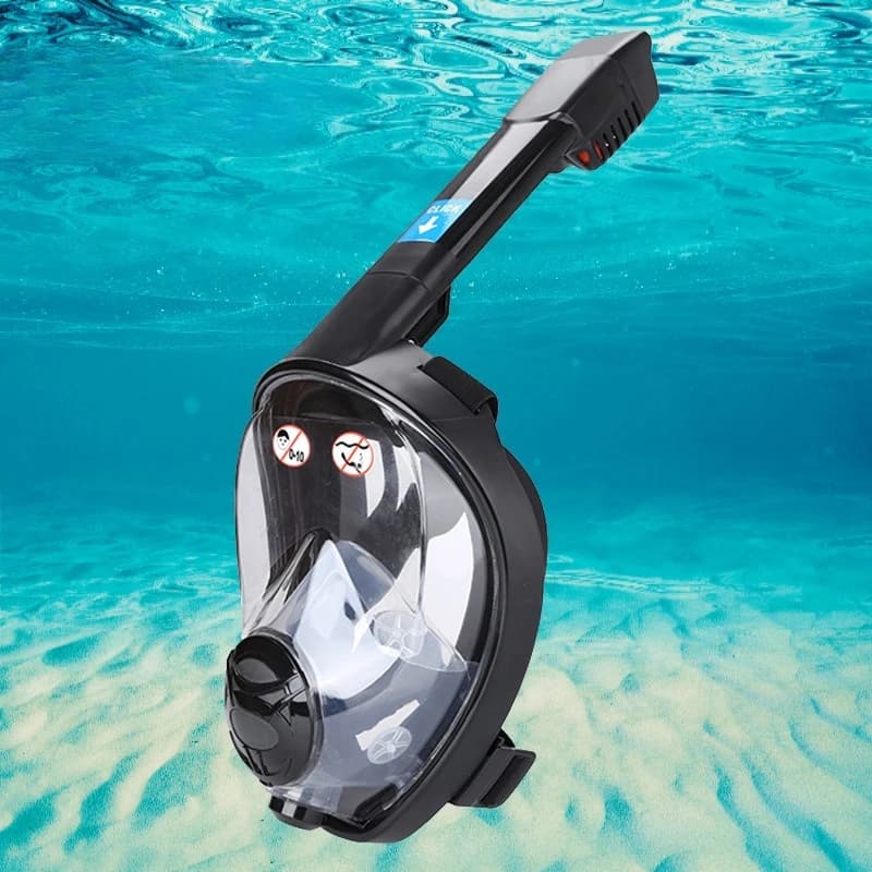 Complete mask for completely dry immersion, elbow respiratory tube with foldable straight tube, snorkeling mask