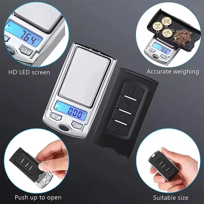 Bilancia Digitale Tascabile a Forma di Chiave Auto, 200g/100g, Precisione 0.01g, con Display LCD e Batterie