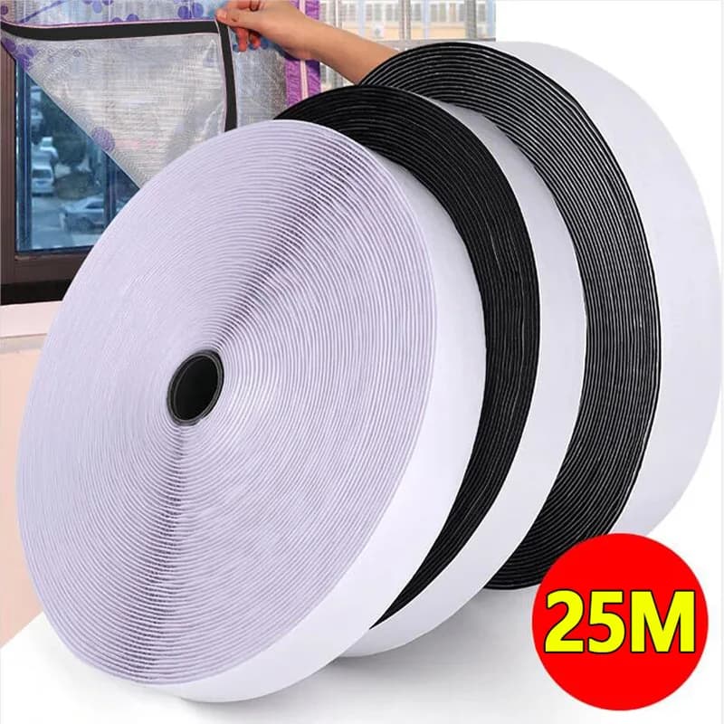 1-25m Strong Self Adhesive Hook and Loop Fastener Tape Nylon Sticker Fastener Strap with Glue for DIY Clothing Craft Accessories