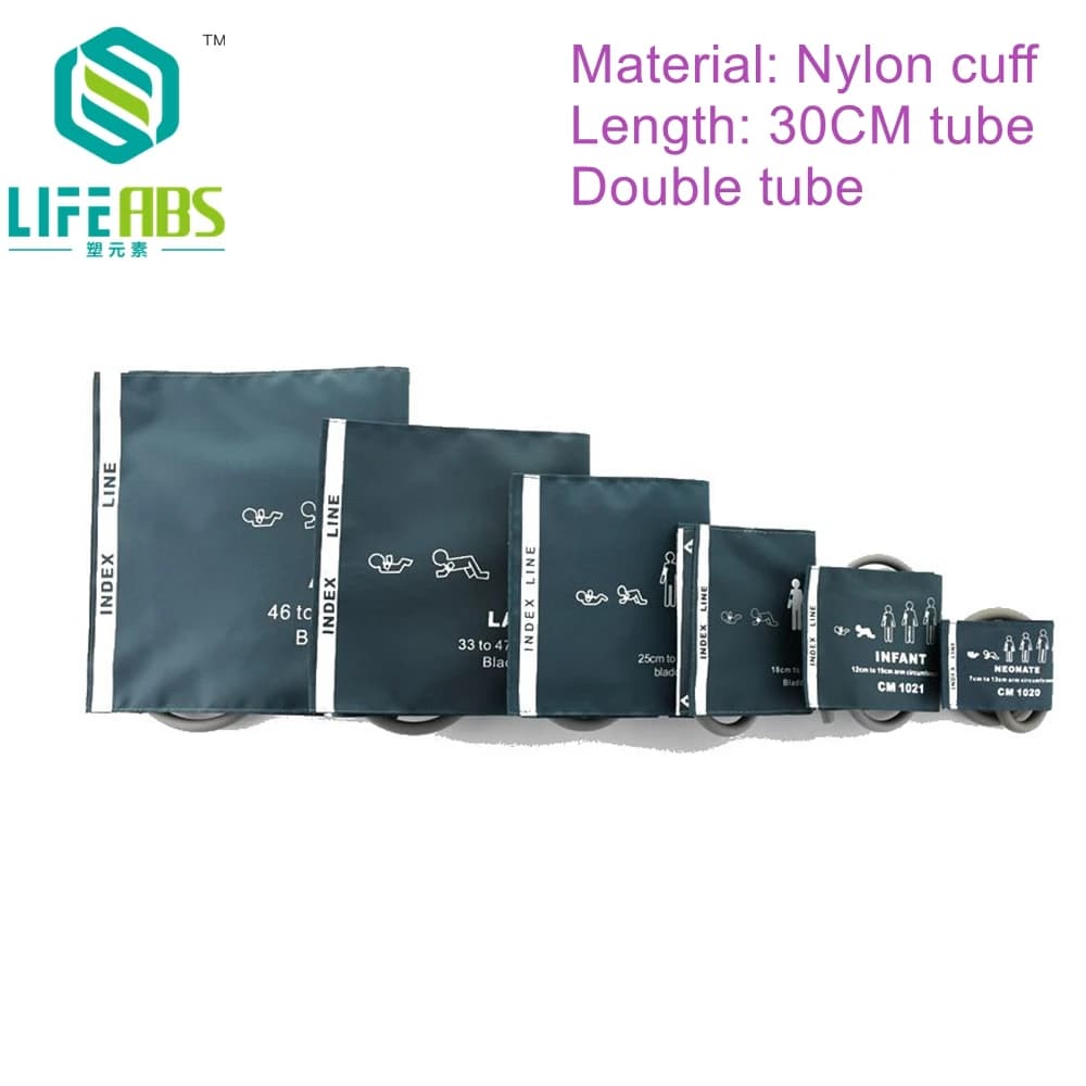 6 sizes of nylon cuffs double tube green cuff for blood pressure Nibp cuff for patient monitor Edan Biolight Comen