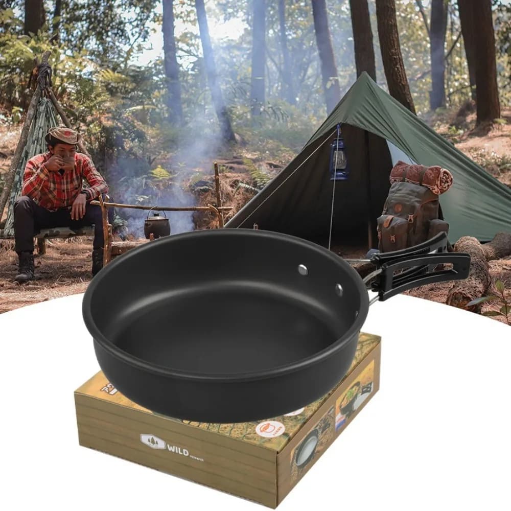 Padella da campeggio antiaderente con manico pieghevole Set di pentole da picnic in lega di alluminio Pentola da esterno portatile ultraleggera