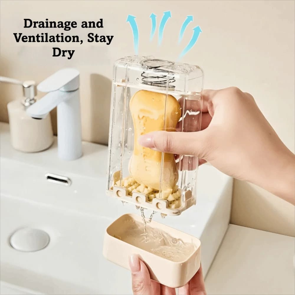 Portasapone Multifunzionale con Dispenser Schiumogeno, Contenitore Ecologico in Plastica con Rullo a Molla per Sapone, Ideale per Cucina