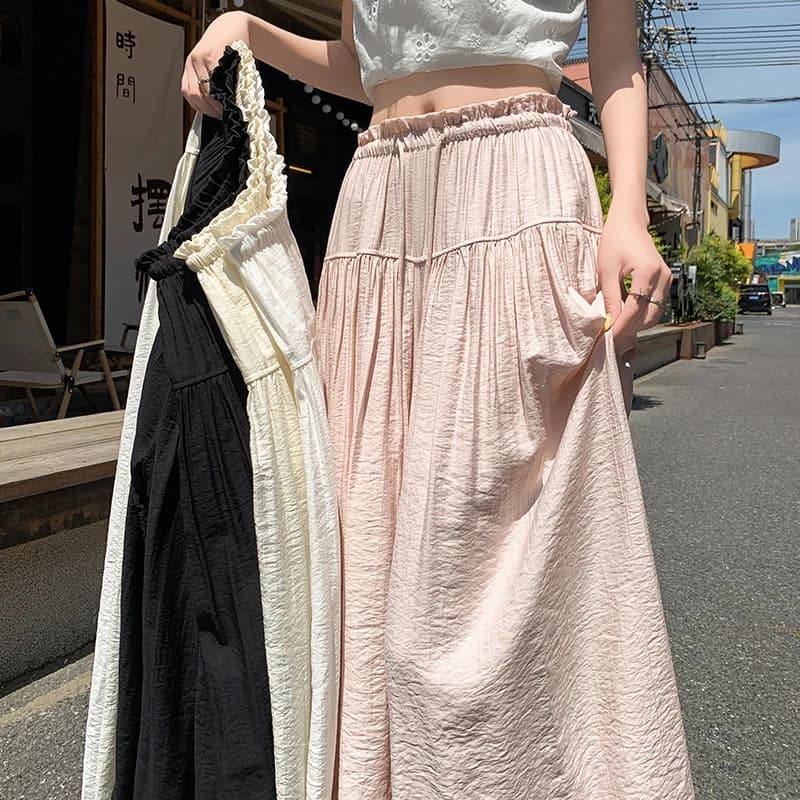 Women's Linen-Cotton Wide Leg Pants High Waist Loose Fit Summer Lightweight Flowy Draped Floor-Length Skirts Trousers