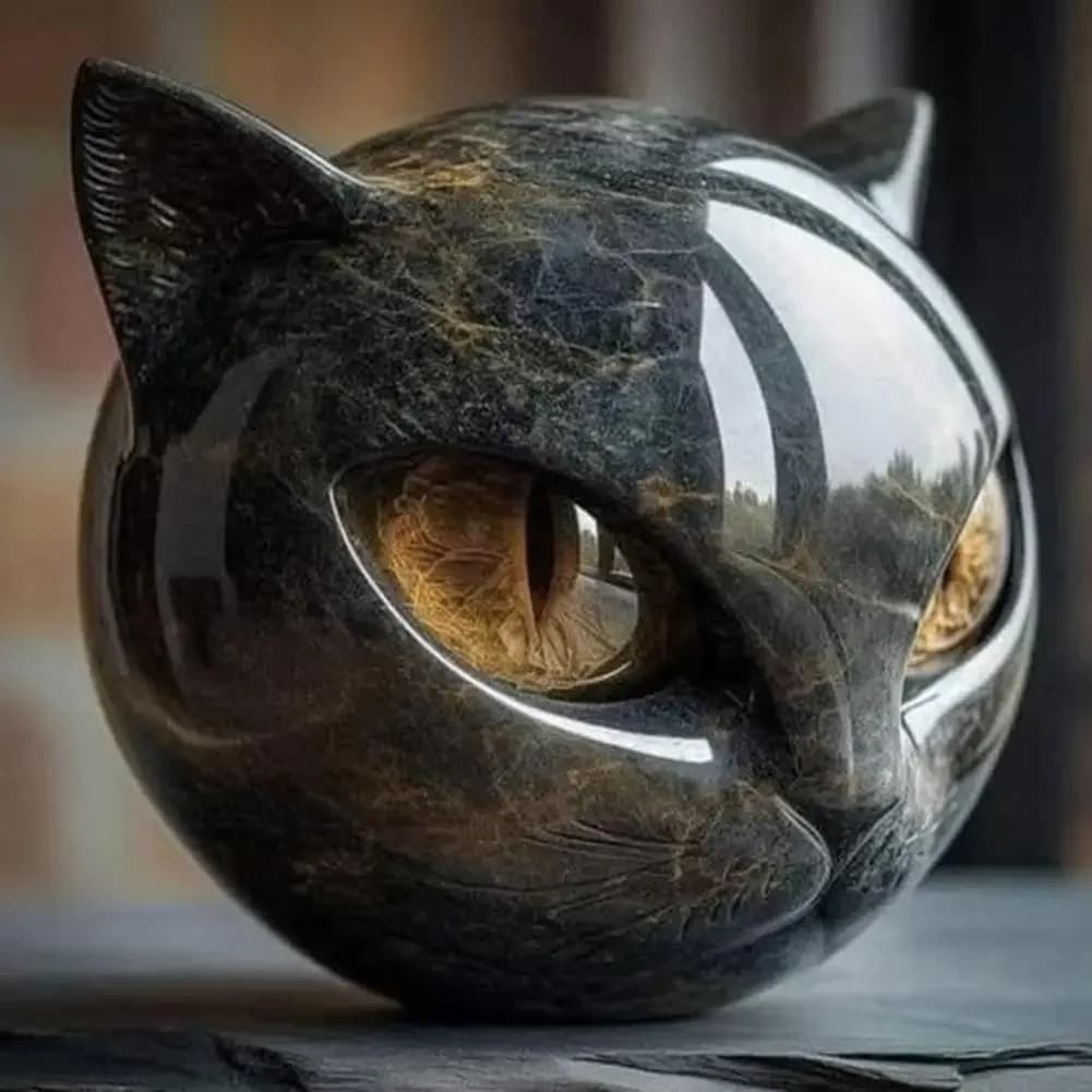 Statua di Gatto da Tavolo/Scultura di Gatto Decorativa in Marmo Nero per Finestre di Casa e Decorazioni per Feste