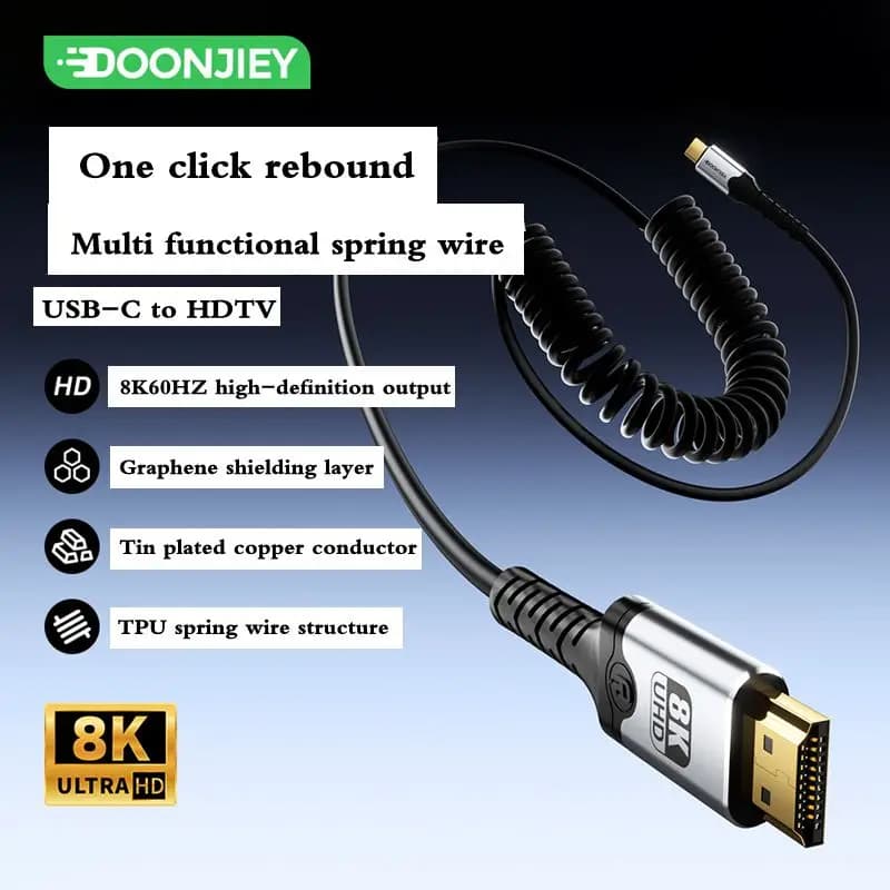 Type-C to HDMI Compatibility 8K@60HZ 16K Ultra High Definition Spring Data Cable Audio and Video Transmission Synchronization