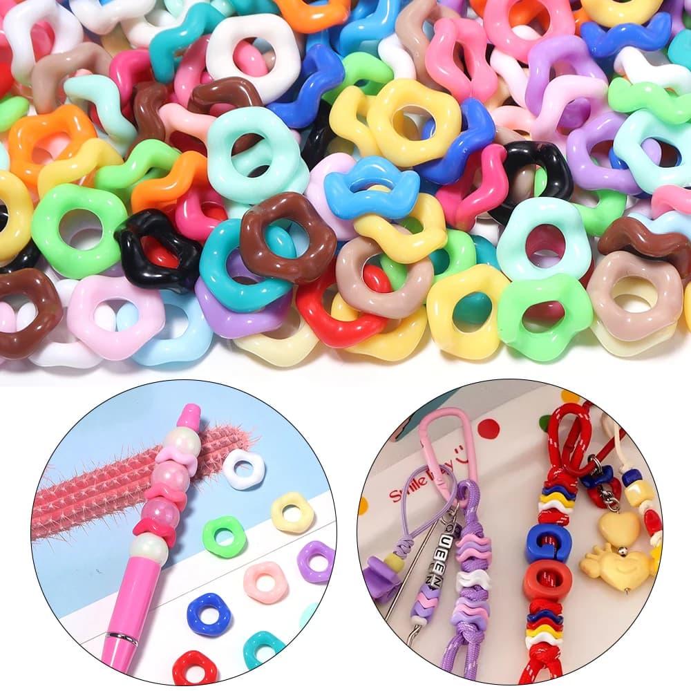 100pcs 15mm Candy Color Acrylic Spacer Beads Flower Edge Wave Shape Loose Beads For Jewelry Making DIY Charms Bracelet Keychains