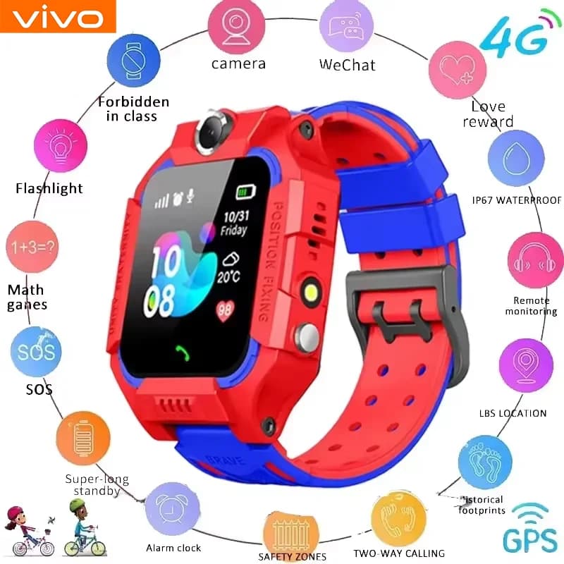 VIVO 2026 Kids 4G Smart Watch SOS GPS Location Sim Card Call Child SmartWatch Camera Waterproof Boys Girl Gift For Ios Android