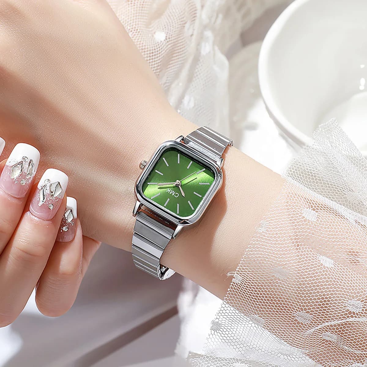 Elegant Women's Square Wrist Watch, Multicolor Dial, Stainless Steel Strap, Minimalist Quartz Watch for Ladies, Ideal Gift