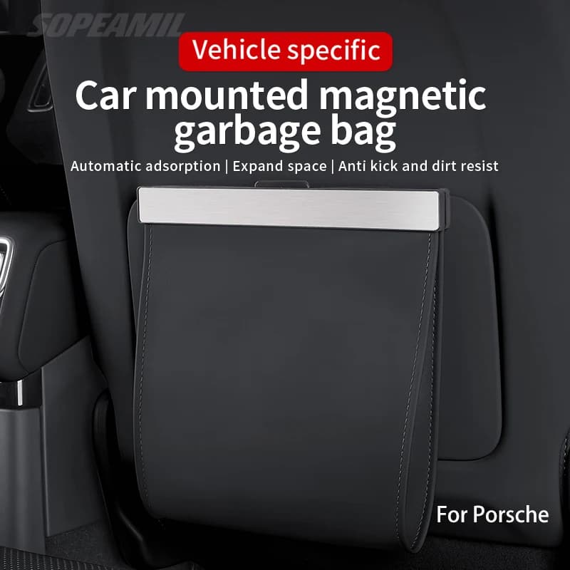 Car Garbage Bag For Porsche Cayenne Macan S Panamera Led Light Magnetic Adsorption Seat Back Hanging Storage Bag Trash can
