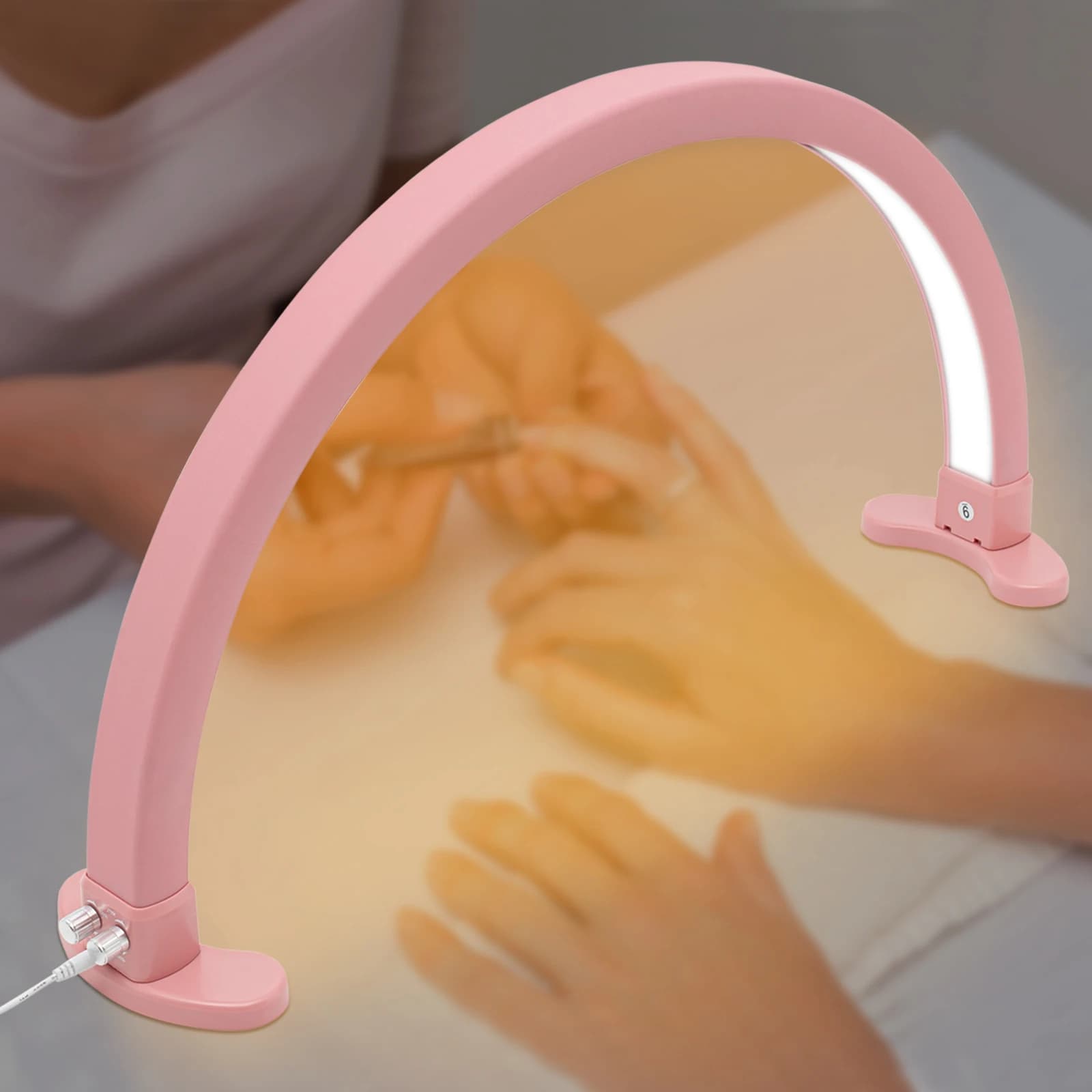 Lampada da Tavolo a Mezzaluna per Professionisti, Luce LED da 2400 Lumen per Unghie, Lampada da Scrivania per Manicure a LED Rosa con 3 Colori