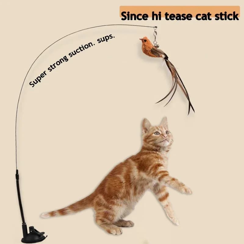 Giocattoli per Gatti a Forma di Uccello Simulato, Versione Migliorata con Ventosa in Resina Epossidica, Asta Lunga in Filo d'Acciaio, Bastoncino con Piume per Stuzzicare il Gatto, Gioco Autonomo per Gatti, Senza Ingredienti Nocivi
