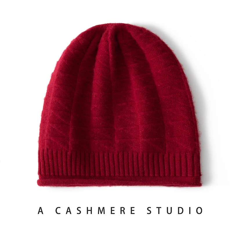High Quality Pure Cashmere Hat For Women Winter Hats Fashion Jacquard Beanies Solid Color Striped Knitted Hat Outdoor Warm Caps