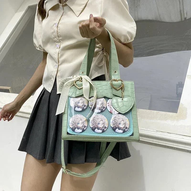 2026 New JK Uniform Itabags Japanese Heart Transparent Crossbody Bags For Women Kawaii PU Bolso Mujer Sweet Ribbon Handbag 2024