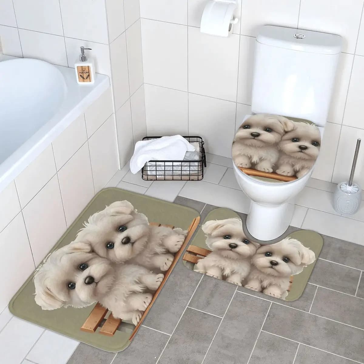 Border Collie Pet Dog Tappetino da bagno 3 pezzi Set da bagno Copriwater Decorazioni per la casa Tappeto antiscivolo