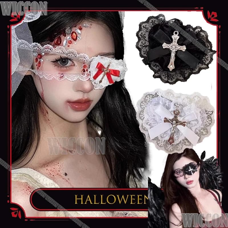 ‌‌‌‌‌‌Gothic Lolita Nun Accessory Lace Eye Mask with Heart Halloween Cosplay Outfit Gothic Accessories Face Carnival Outfit Cos‌