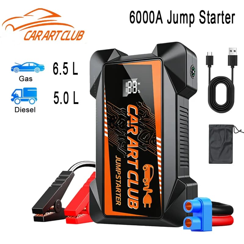 NUOVO Avviatore d'Emergenza per Auto 6000A, Power Bank 12V, Caricabatterie Portatile, Dispositivo di Avviamento per Auto a Benzina e Diesel