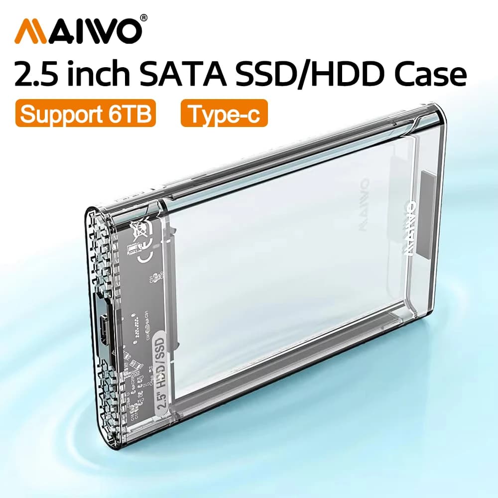 Custodia per disco rigido esterno MAIWO per 7mm 9.5mm 2.5 pollici SATA SSD/HDD 5Gbps Custodia per adattatore da USB C a SATA Capacità 6TB