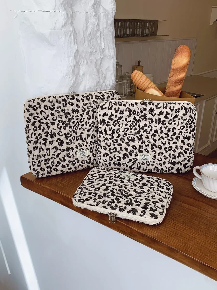 Custodia per laptop portatile in velluto a coste con stampa leopardata Custodia per tablet per notebook da 11/13,3/14/15/15,6/16 pollici Custodia per laptop Custodia da trasporto