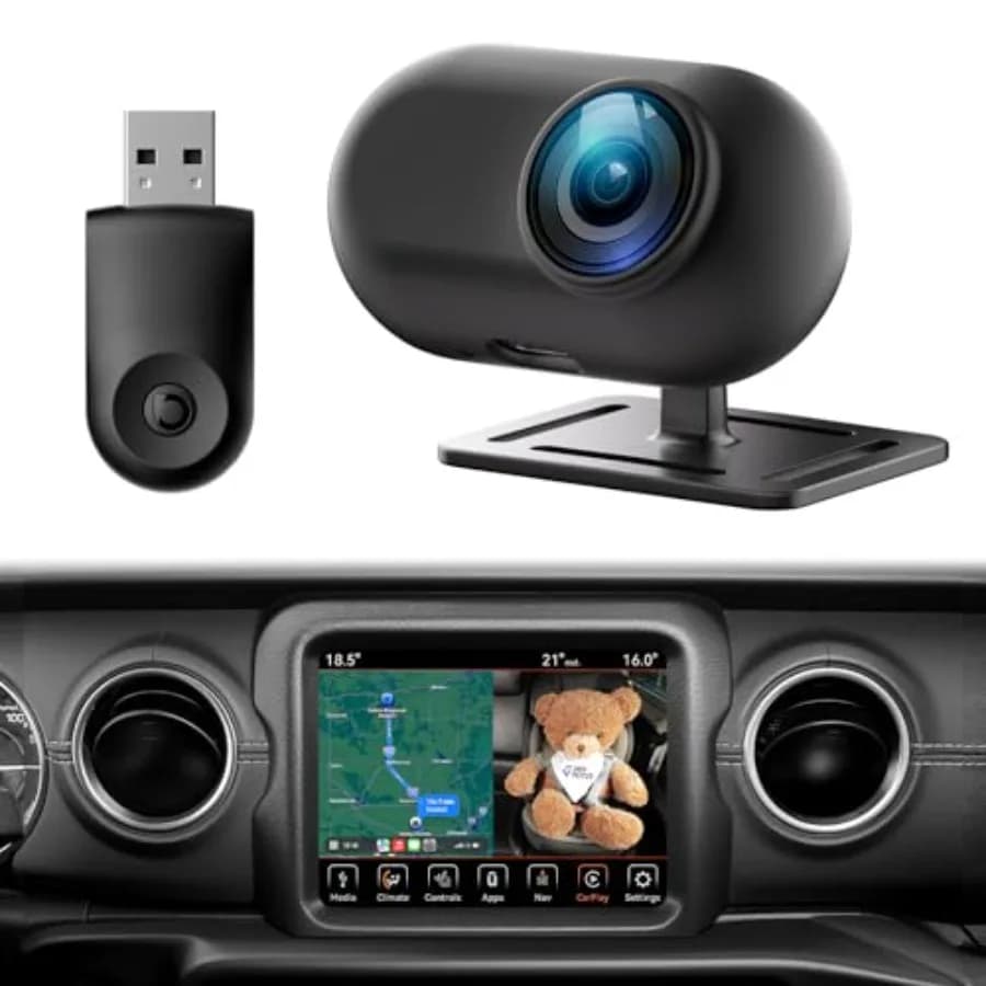 Telecamera per Auto con Adattatore CarPlay Wireless, Monitor HD 1080P per Sedile Posteriore, Display su Schermo Auto, Angolo di Visione 150° Posteriore