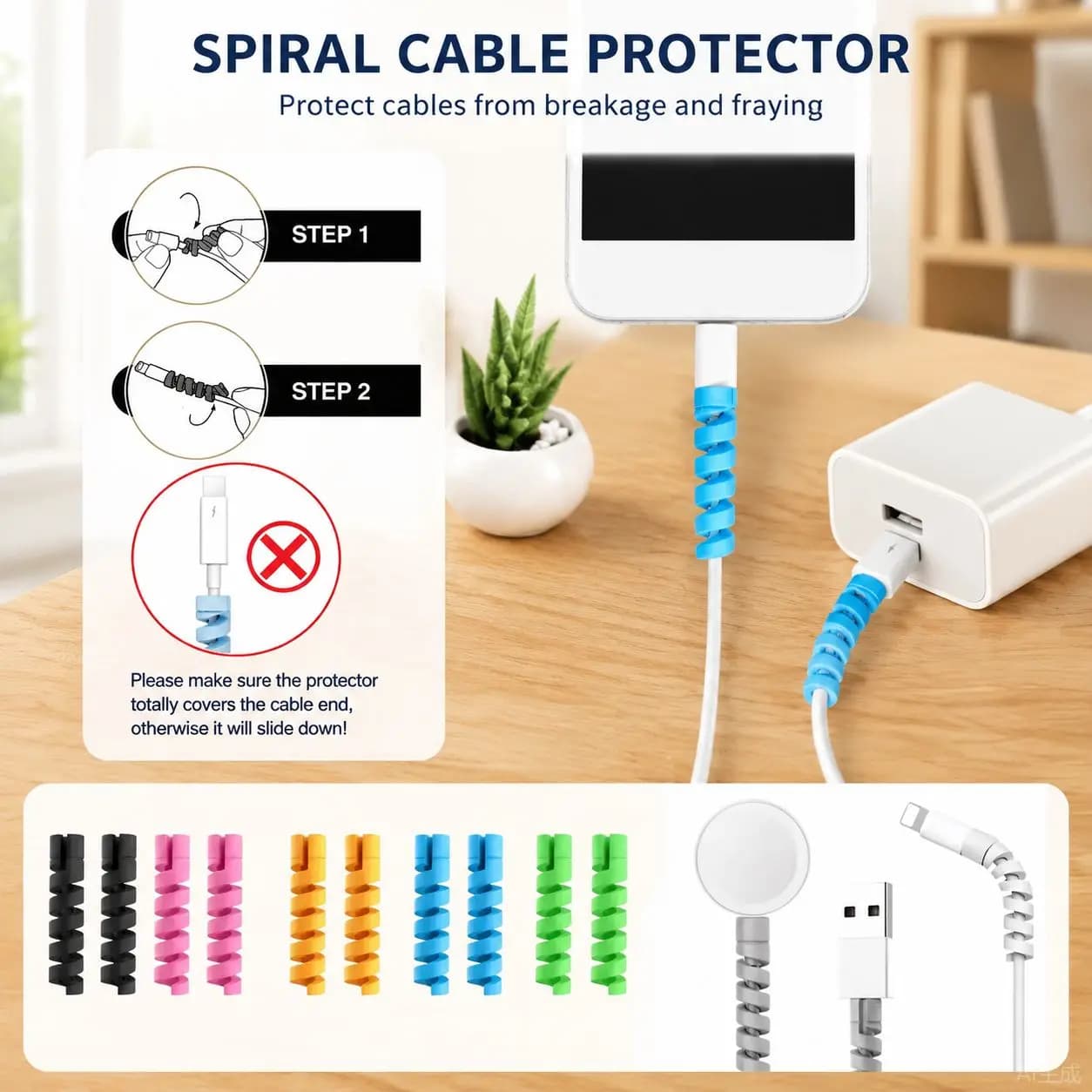 USB Cable Protector Charging Cable Spiral Silicone Protective Sleeve Wire End Cord Cover Savers for Phone Watch Charger Cable