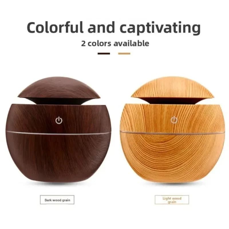 Mini umidificatore USB a forma di fungo con effetto legno, diffusore di aromi a ultrasuoni con luce notturna a LED per casa, camera da letto e scrivania