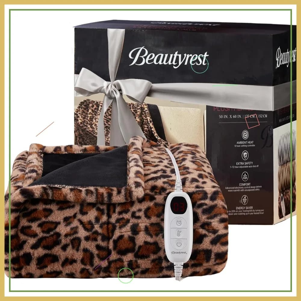Coperta Elettrica con Spegnimento Automatico, Zero EMF, Impostazioni di Calore Multiple, Certificata UL, Lavabile in Lavatrice, Plaid Leopardato 50x60